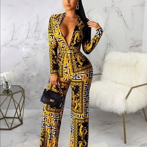 Sexy Versace like print Long Sleeve jumpsuit